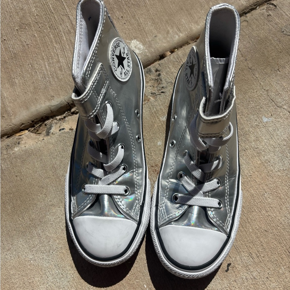 Converse Metallic Silver High-Tops - Picture 2 of 3